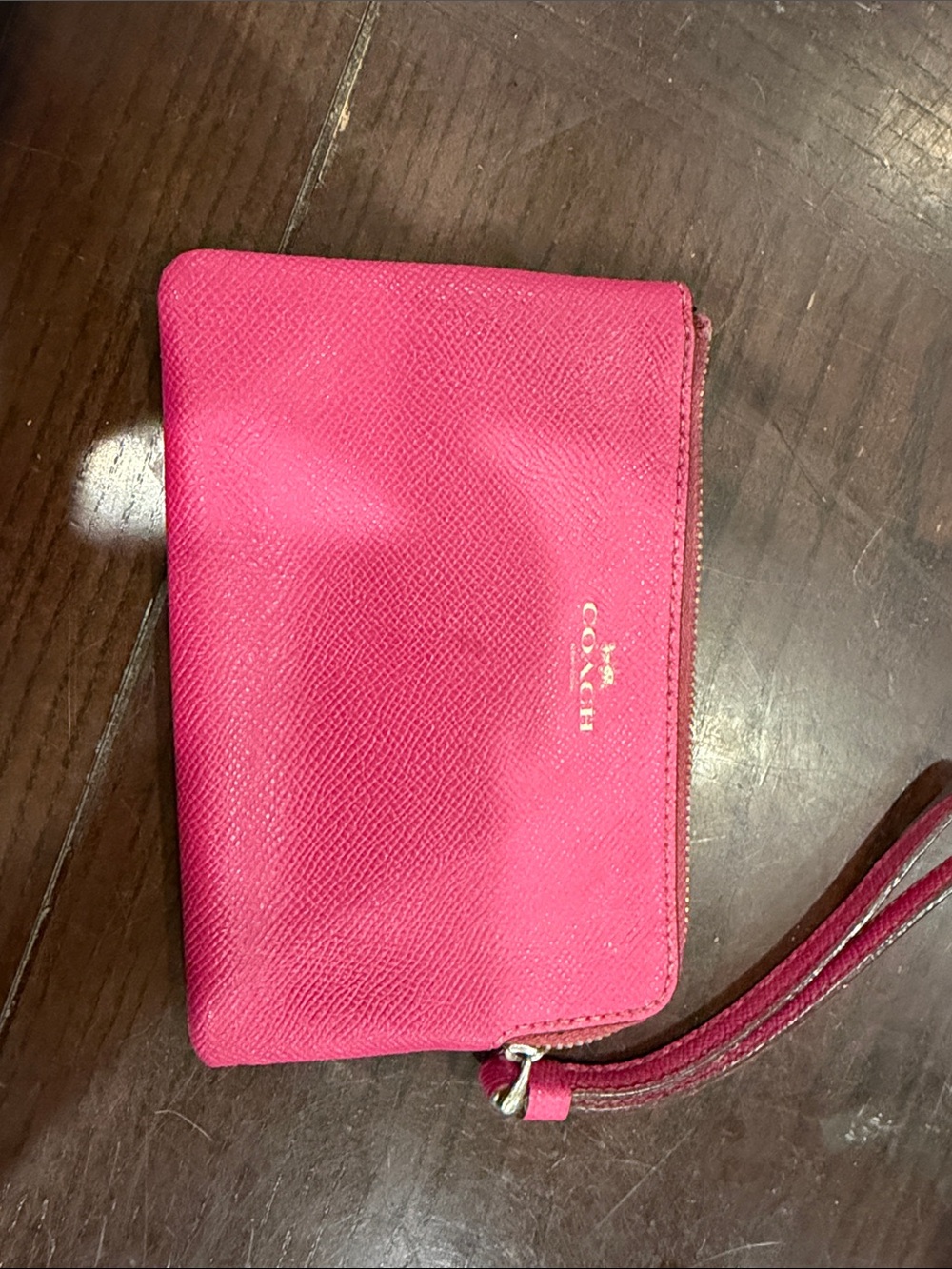Coach Hot Pink Leather Wristlet Wallet with Gold Logo